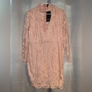 Pink lace mini dress